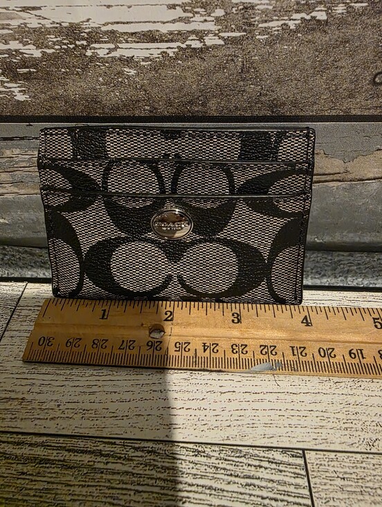 Coach Handbags - Coach Black and Taupe Signature Canvas Card Holder